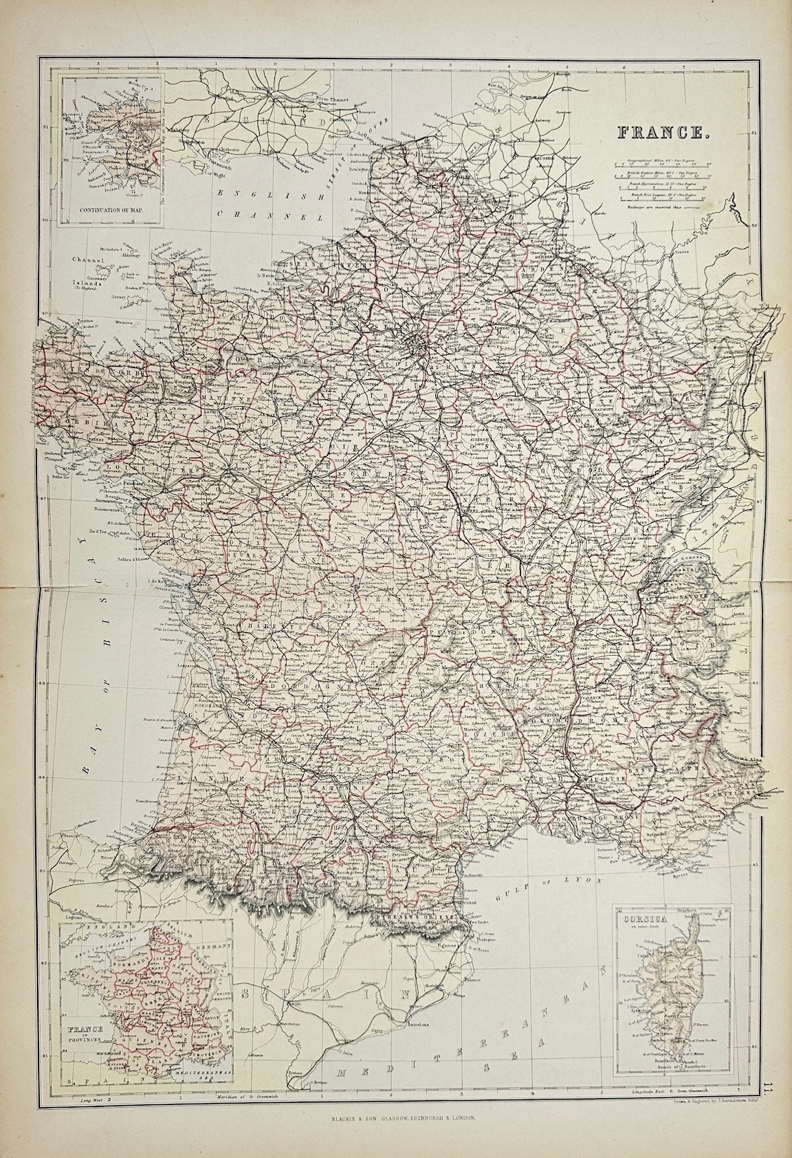 Original Antique Map - Walter Graham Blackie - France - Blackie & Son’s - G3