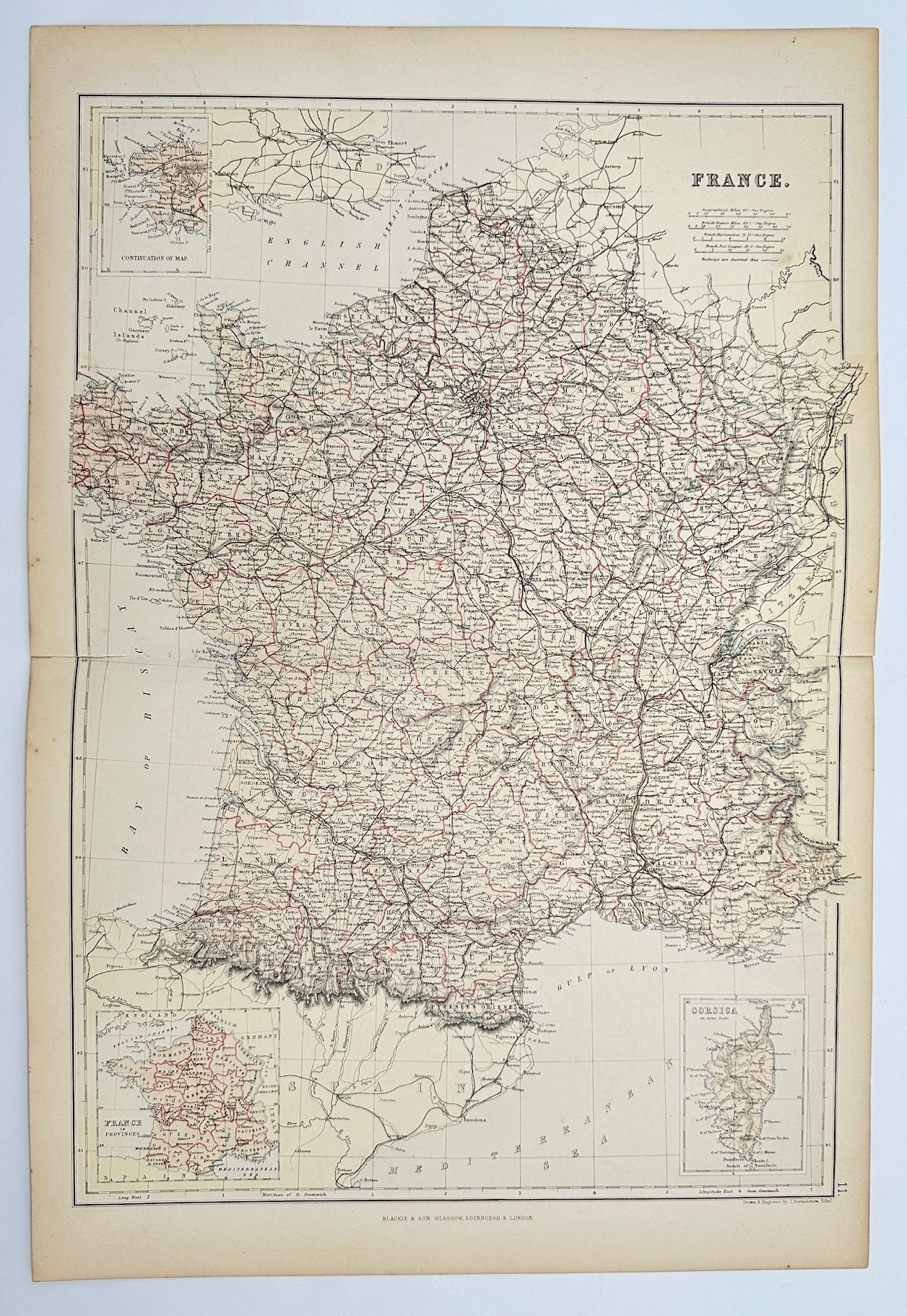 Original Antique Map - Walter Graham Blackie - France - Blackie & Son’s - G3