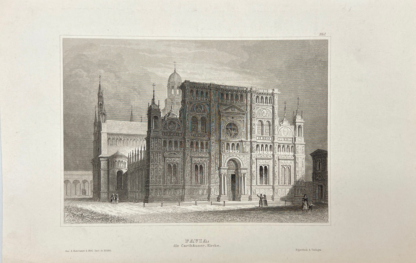 Original Antique Print - Karl Reiss - Pavia, the Carthusian Church - C2