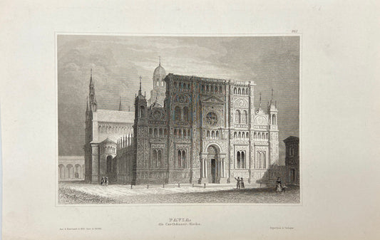 Original Antique Print - Karl Reiss - Pavia, the Carthusian Church - C2