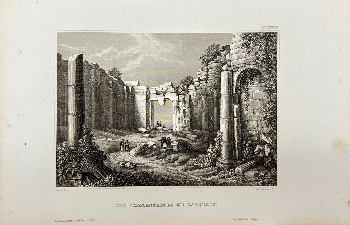 Original Antique Print - Karl Reiss - The Sun Temple in Baalbek - German - C2