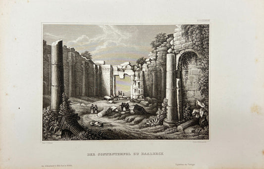 Original Antique Print - Karl Reiss - The Sun Temple in Baalbek - German - C2