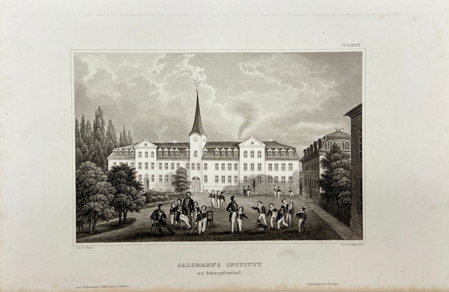Antique Engraving - Karl Reiss - Salzmann's Institute in Schnepfenthal - C2