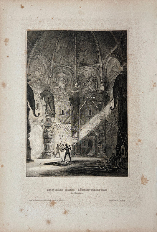 Original Antique Engraving - Karl Reiss - Temple of Genesa in Benares - C2