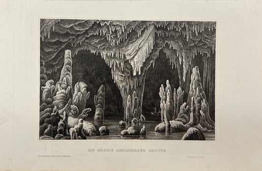 Original Antique Engraving - Karl Reiss - The Great Adelsberg Grotto - C2