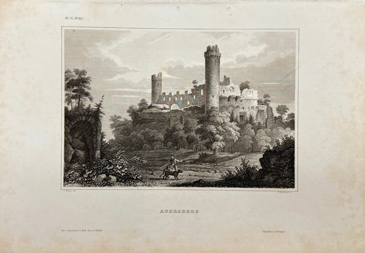Original Antique Engraving - Karl Reiss - View of Auersberg - German - E5
