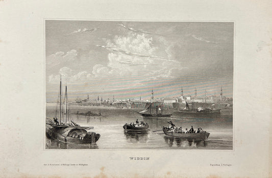 Original Antique Engraving - Karl Reiss - View of Widdin - German - E5
