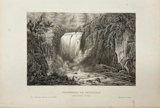 Antique Print - Karl Reiss - Waterfall near Geroldsau not far from Baden - E5