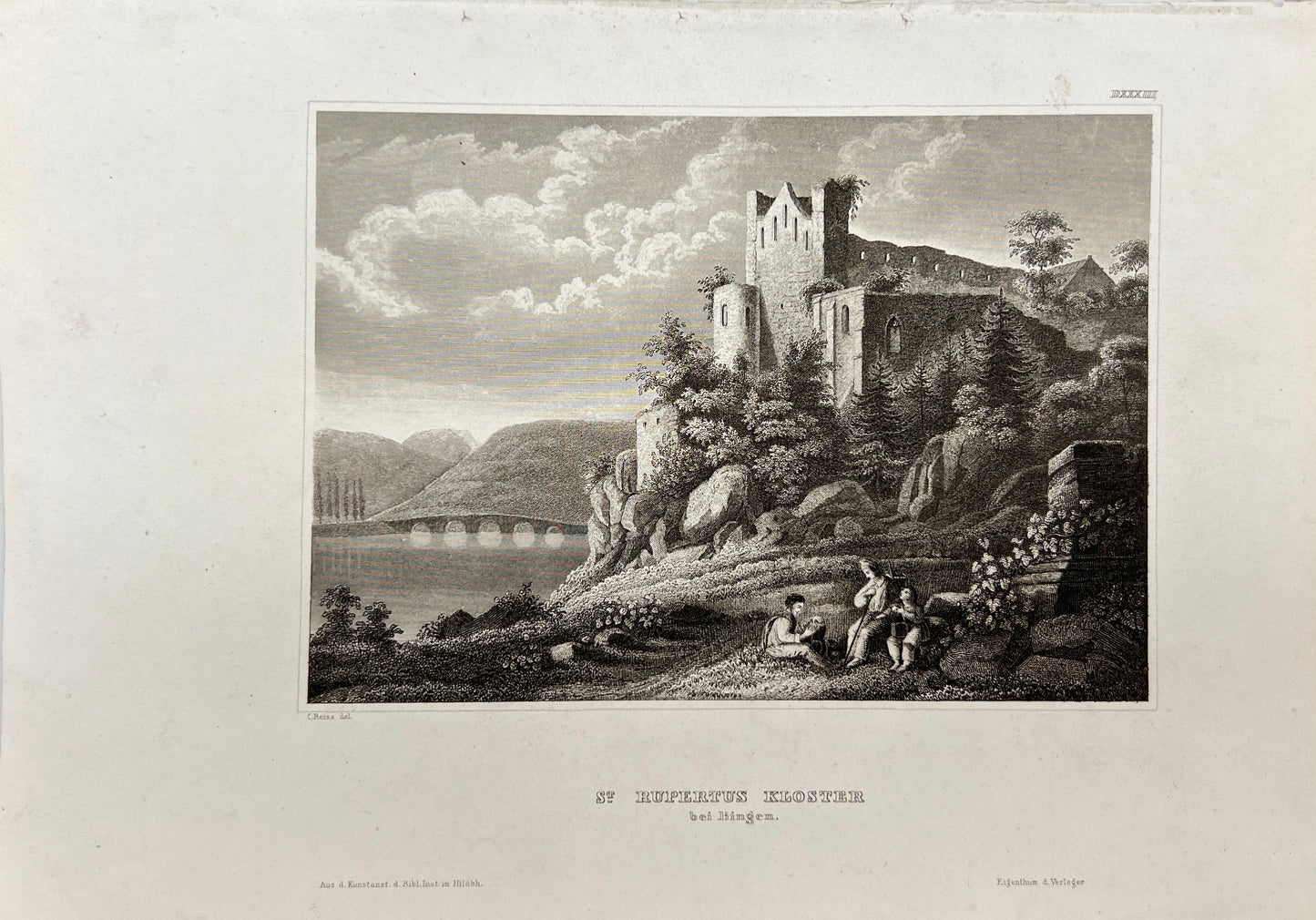 Original Antique Engraving - Karl Reiss - The Rupertsberg - German - E5