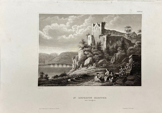 Original Antique Engraving - Karl Reiss - The Rupertsberg - German - E5