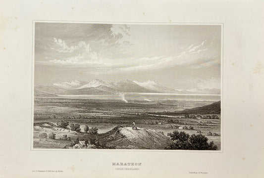 Original Antique Engraving - Karl Reiss - Marathon - Greece - German - E5