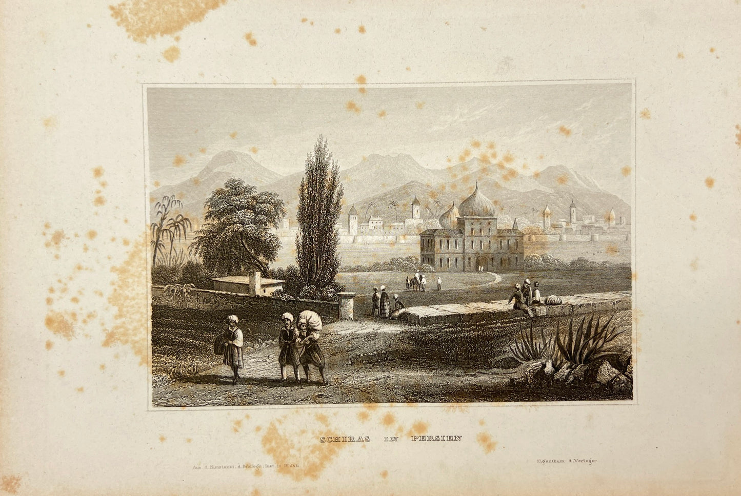 Original Antique Engraving - Karl Reiss - View of Shiraz in Persia - E5