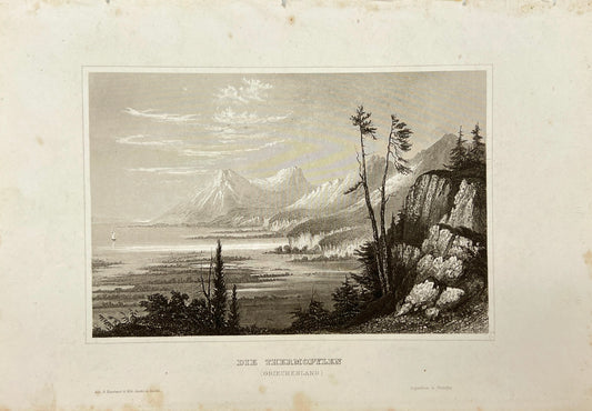 Original Antique Engraving - Karl Reiss - View of Thermopylae - Greece - E5