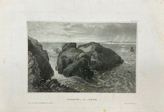 Original Antique Engraving - Karl Reiss - Carrick-a-Rede - Northern Ireland - E5