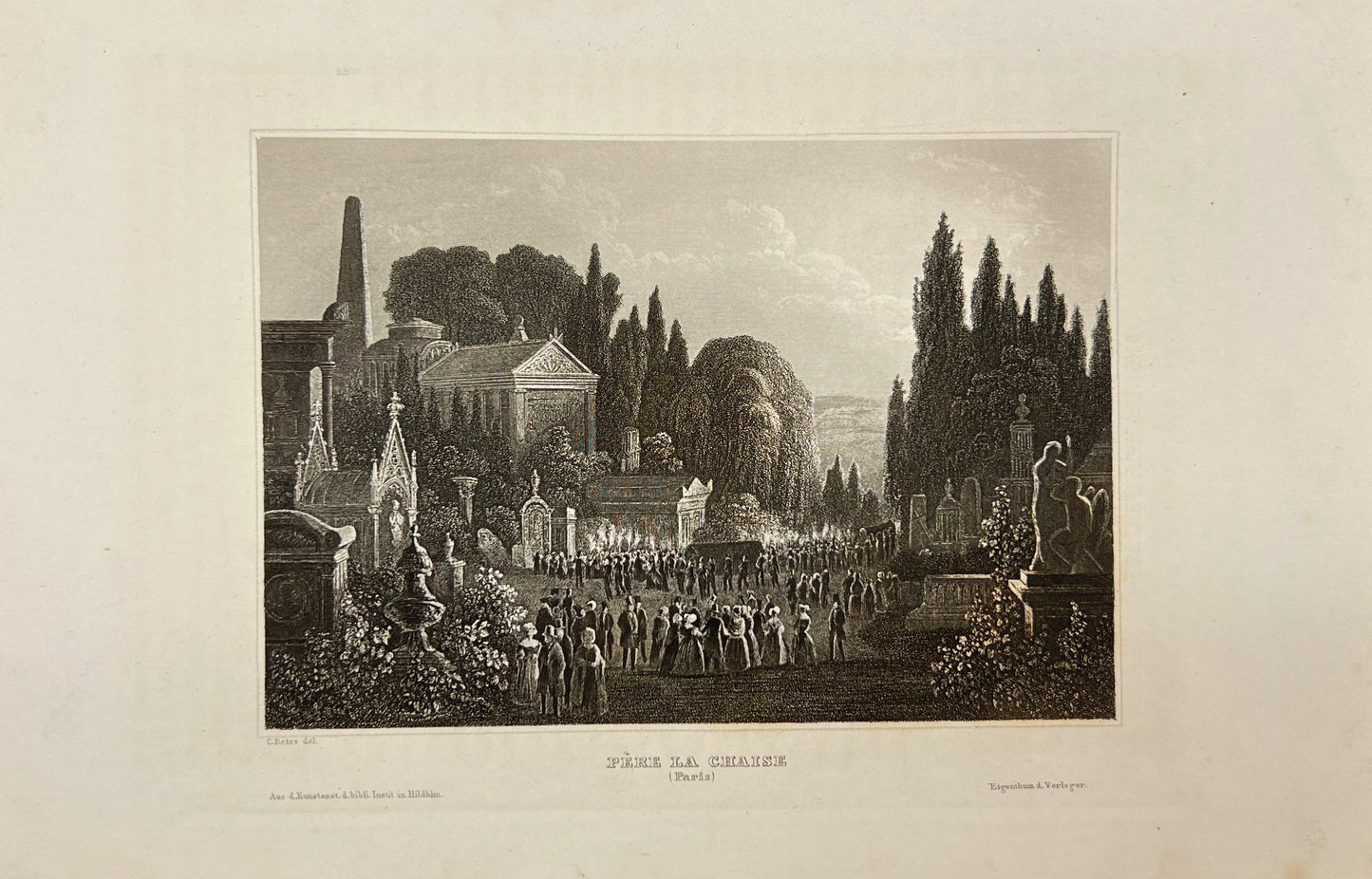 Original Antique Engraving - Karl Reiss - Pere la Chaise - Paris - E5