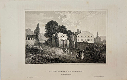 Antique Engraving - Karl Reiss - Hermitage of J. J. Rousseau in Montmorency - E5
