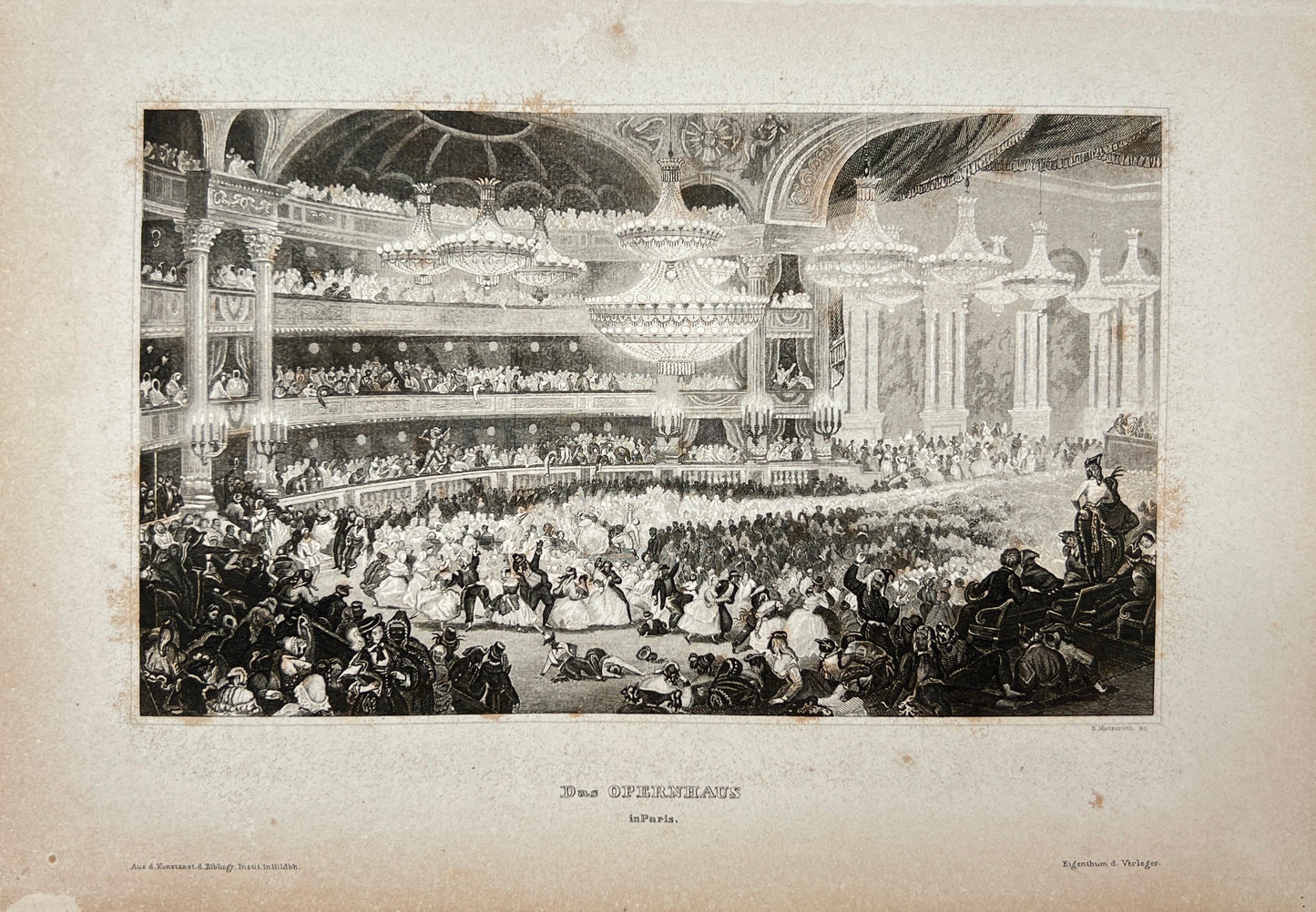 Antique Engraving - Karl Reiss - The Opera House in Paris - France - E5