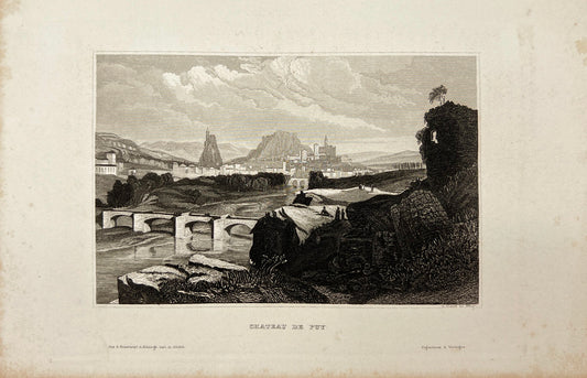 Original Antique Engraving - Karl Reiss - View of Puy Castle - France - E5