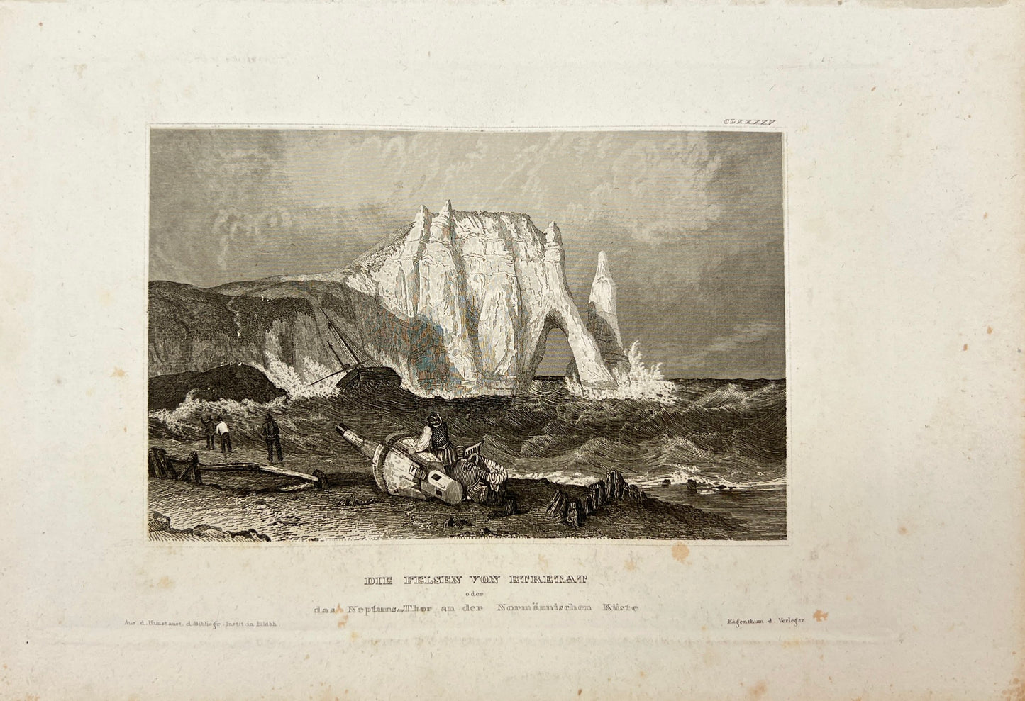 Antique Engraving - Karl Reiss - View of The rocks of Etretat - Germany - E5