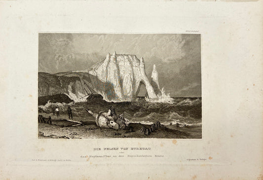 Antique Engraving - Karl Reiss - View of The rocks of Etretat - Germany - E5