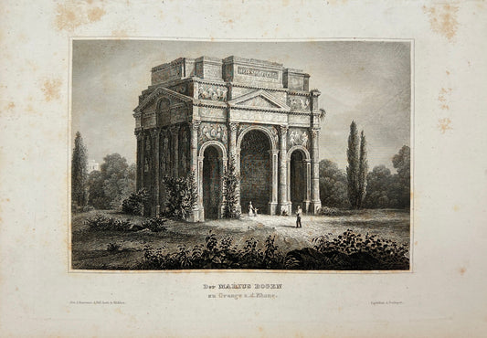 Antique Engraving - Karl Reiss - The Marius Arch in Orange - Italy - E5