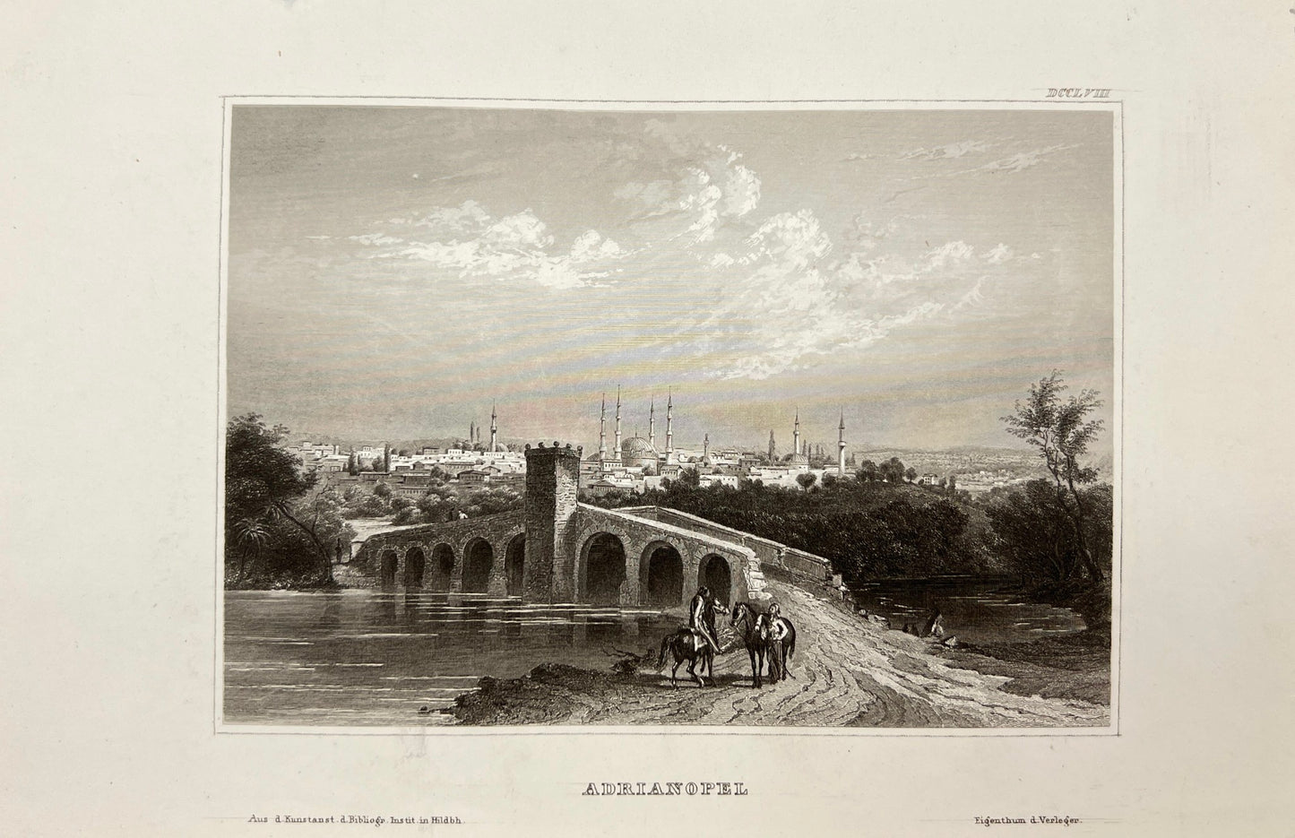 Original Antique Engraving - Karl Reiss - View of Adrianopel - E5