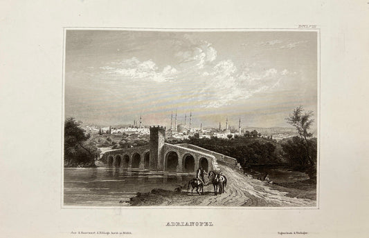 Original Antique Engraving - Karl Reiss - View of Adrianopel - E5