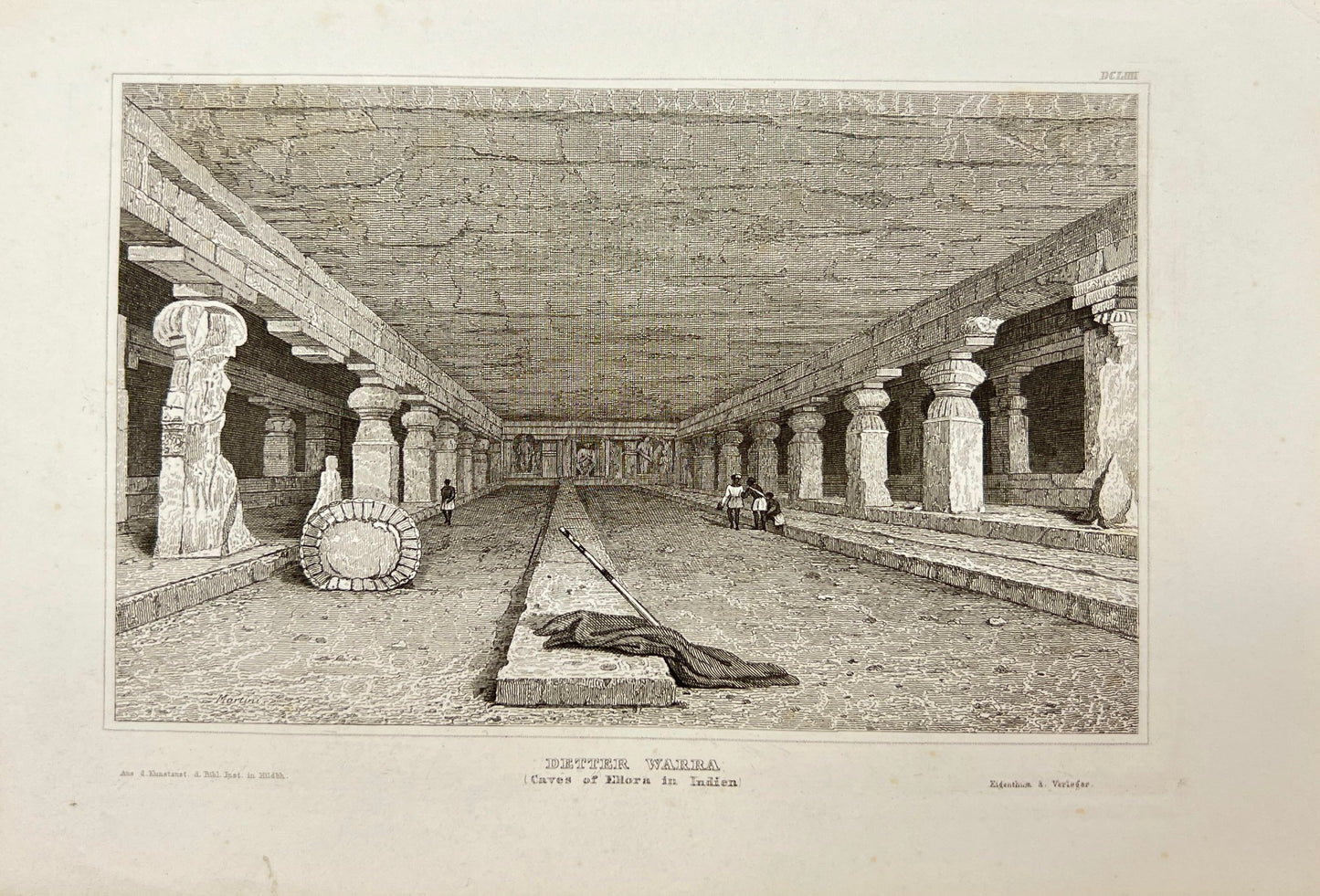 Antique Engraving - Karl Reiss - Detter Warra, Caves of Ellora in India - E5