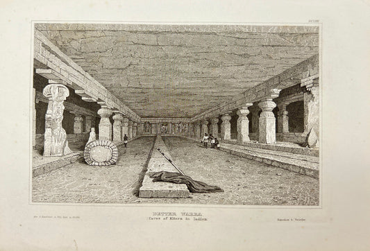 Antique Engraving - Karl Reiss - Detter Warra, Caves of Ellora in India - E5