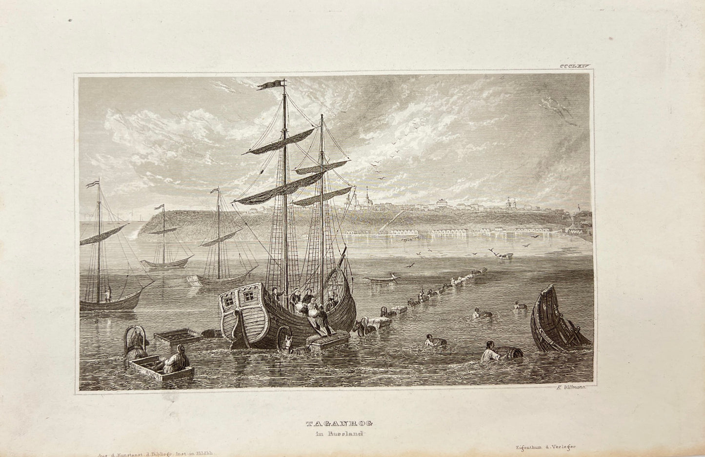 Original Antique Engraving - Karl Reiss - The city of Taganrog in Russia - E5