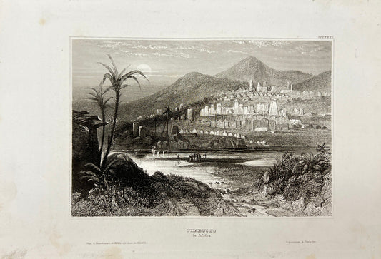 Antique Engraving - Karl Reiss - View of the city of Timbuktu in Africa - E5