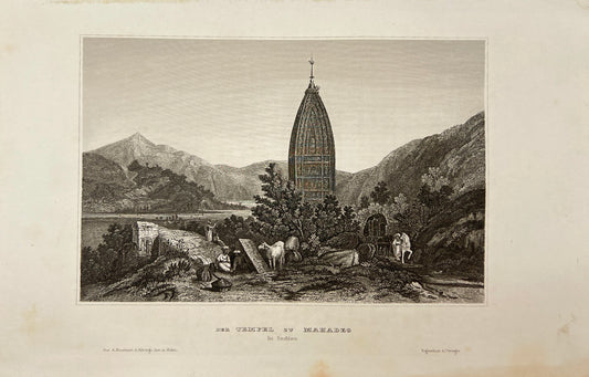 Original Antique Engraving - Karl Reiss - View of The temple at Mahadeo - E5