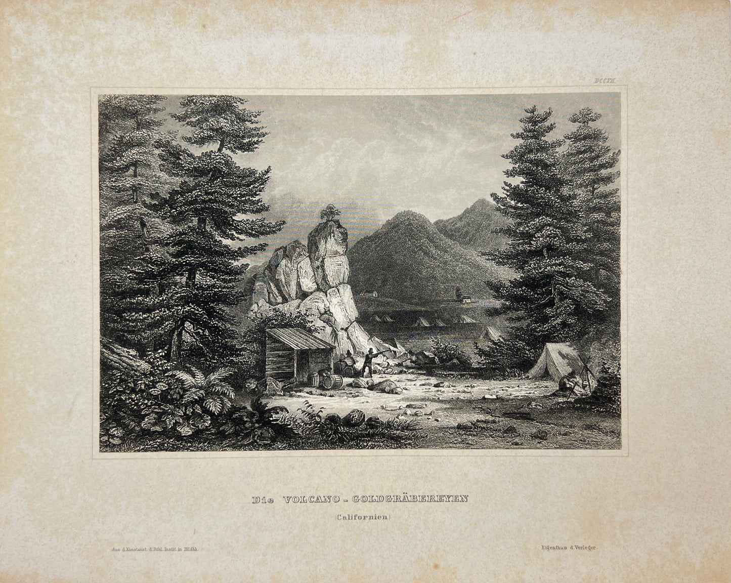 Antique Print - Karl Reiss - The Volcano - Goldgrabereyen - California - E5