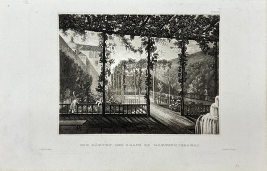 Antique Print - Karl Reiss - Gardens of Khan in Bakchisarai - Tajikistan - E5