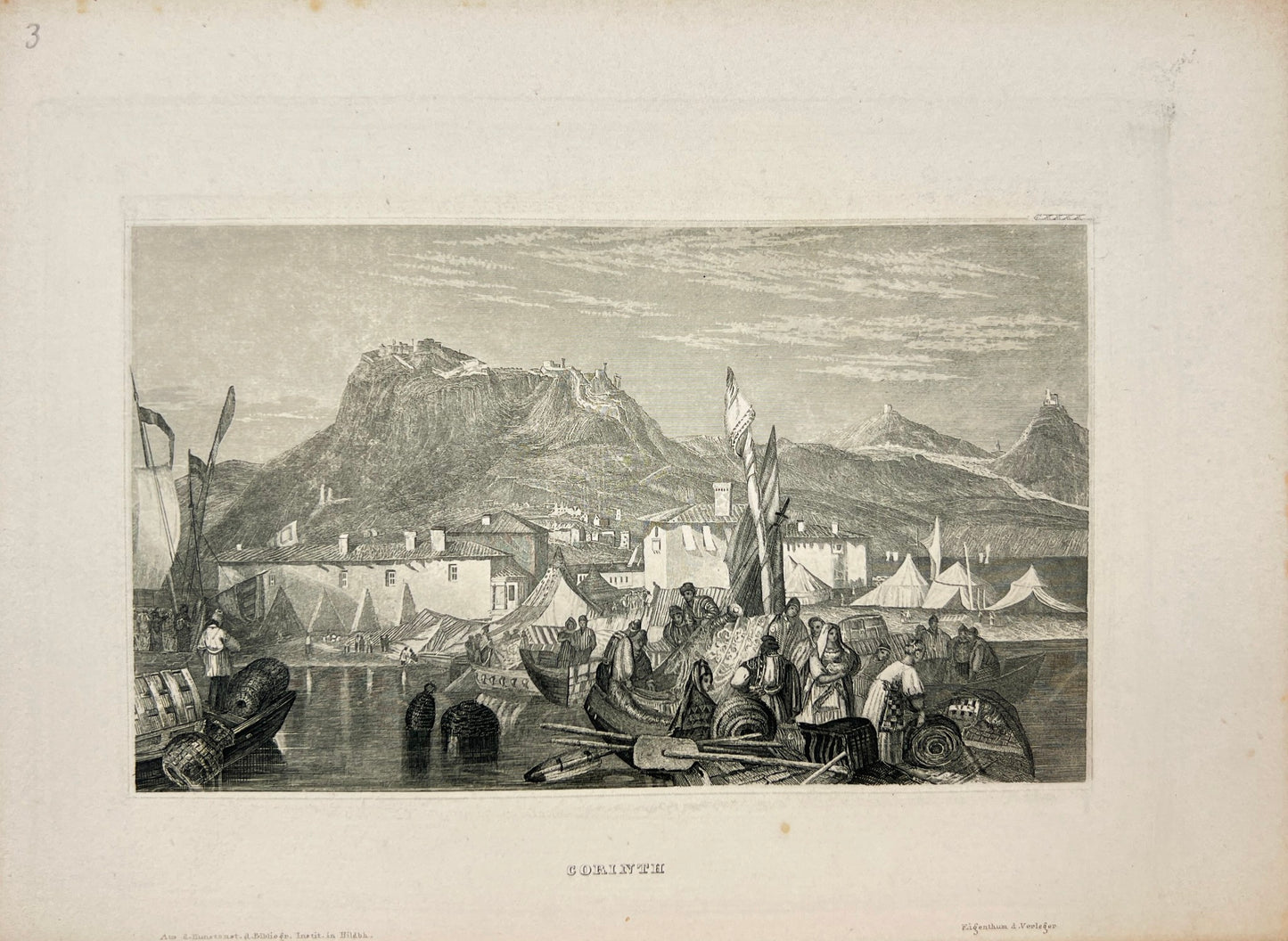 Original Antique Engraving - Karl Reiss - Corinth City in Greece - E5