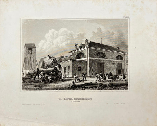 Original Antique Engraving - Karl Reiss - The Royal Ore foundry in Munich - E5