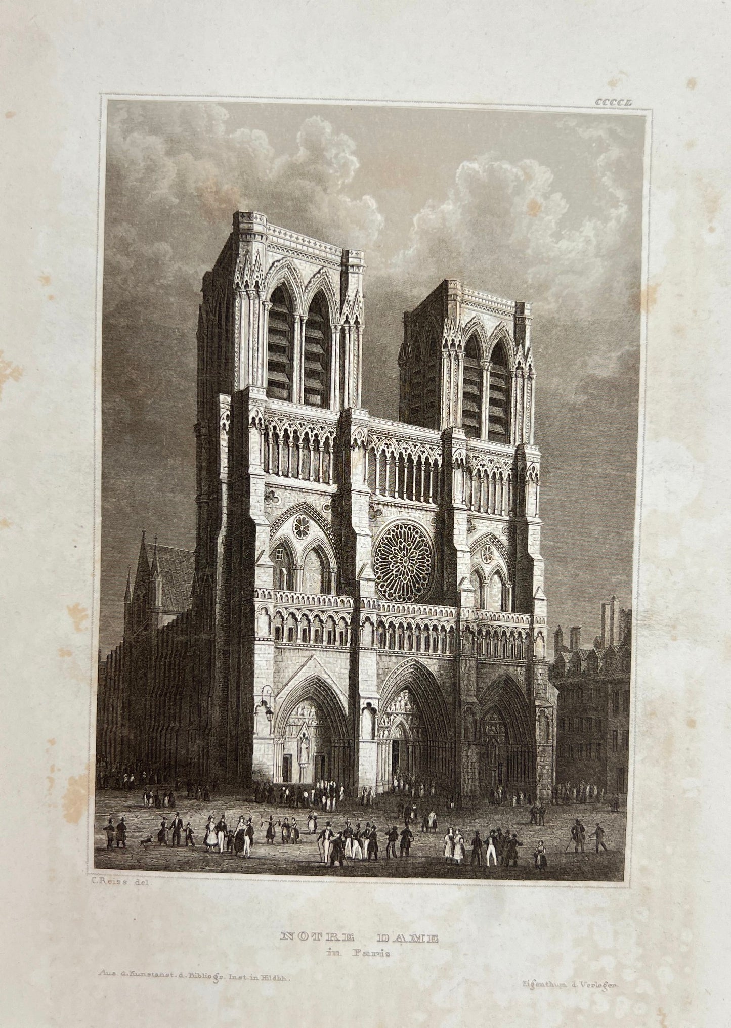 Original Antique Engraving - Karl Reiss - Notre Dame in Paris - France - E5