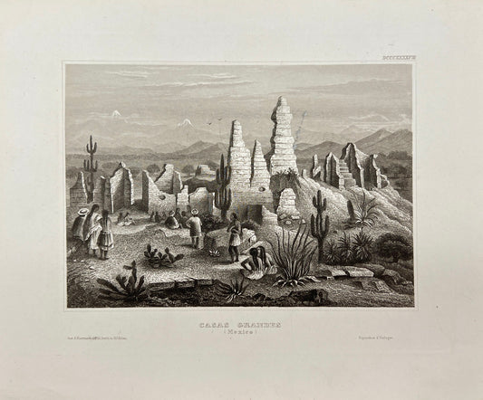 Original Antique Engraving - Karl Reiss - Grander Houses in Mexico - E5