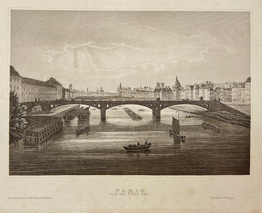 Original Antique Engraving - Karl Reiss - Paris from the Seine - France - E5