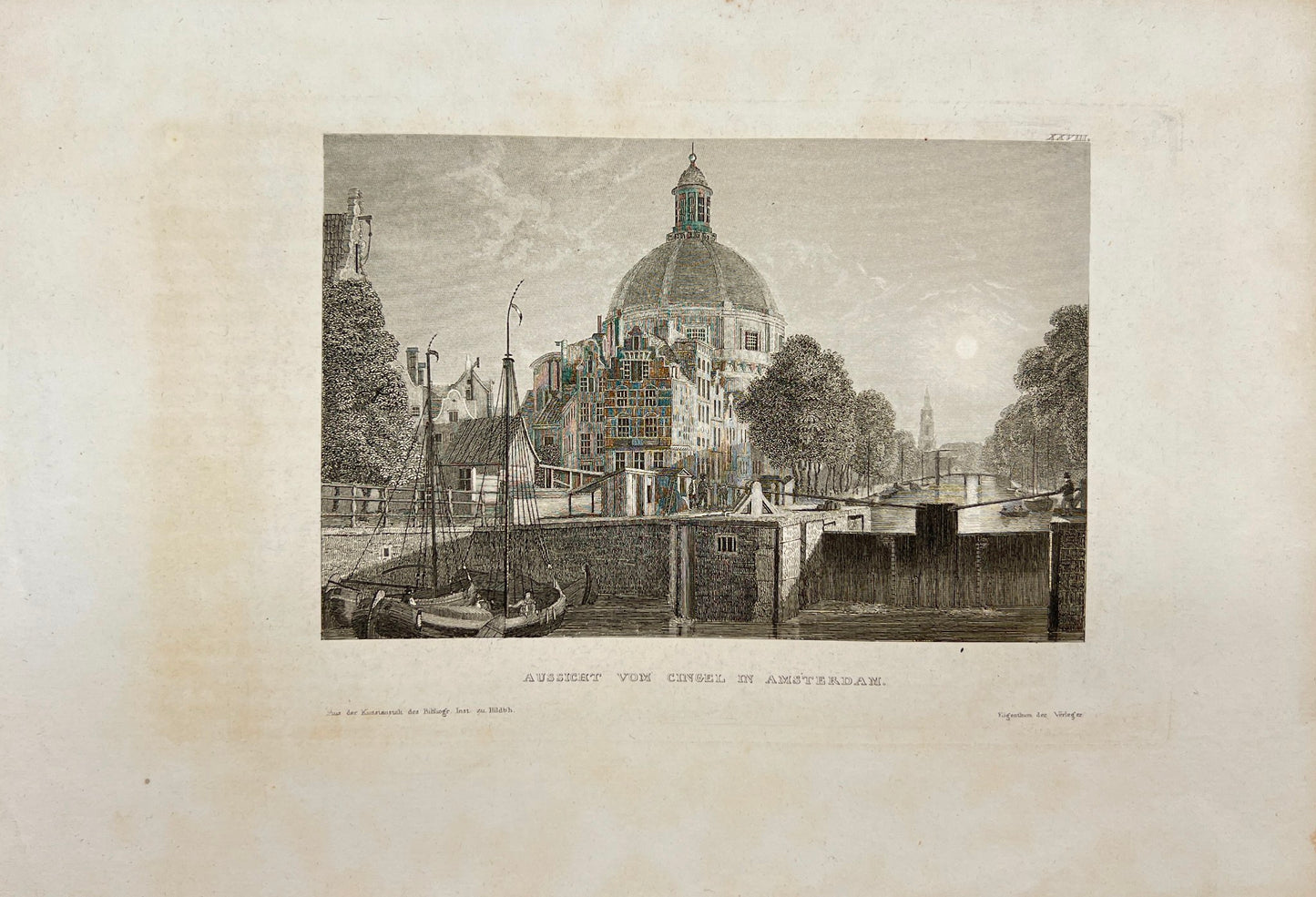 Original Antique Engraving - Karl Reiss - View from the Cingel in Amsterdam - E5