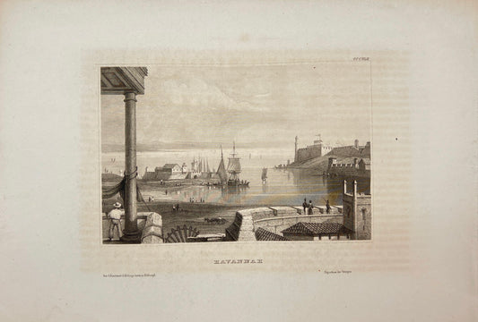 Original Antique Engraving - Karl Reiss - View of Bahia de Havana - Cuba - E5