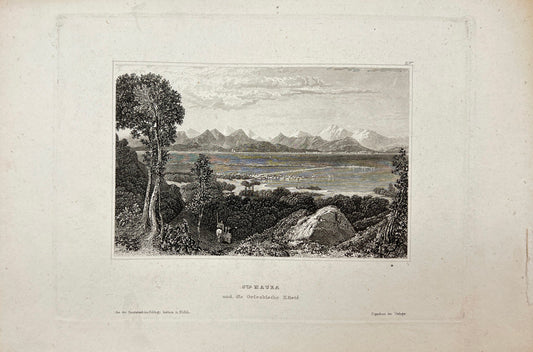 Original Antique Engraving - Karl Reiss - View of Lefkas Greece - E5