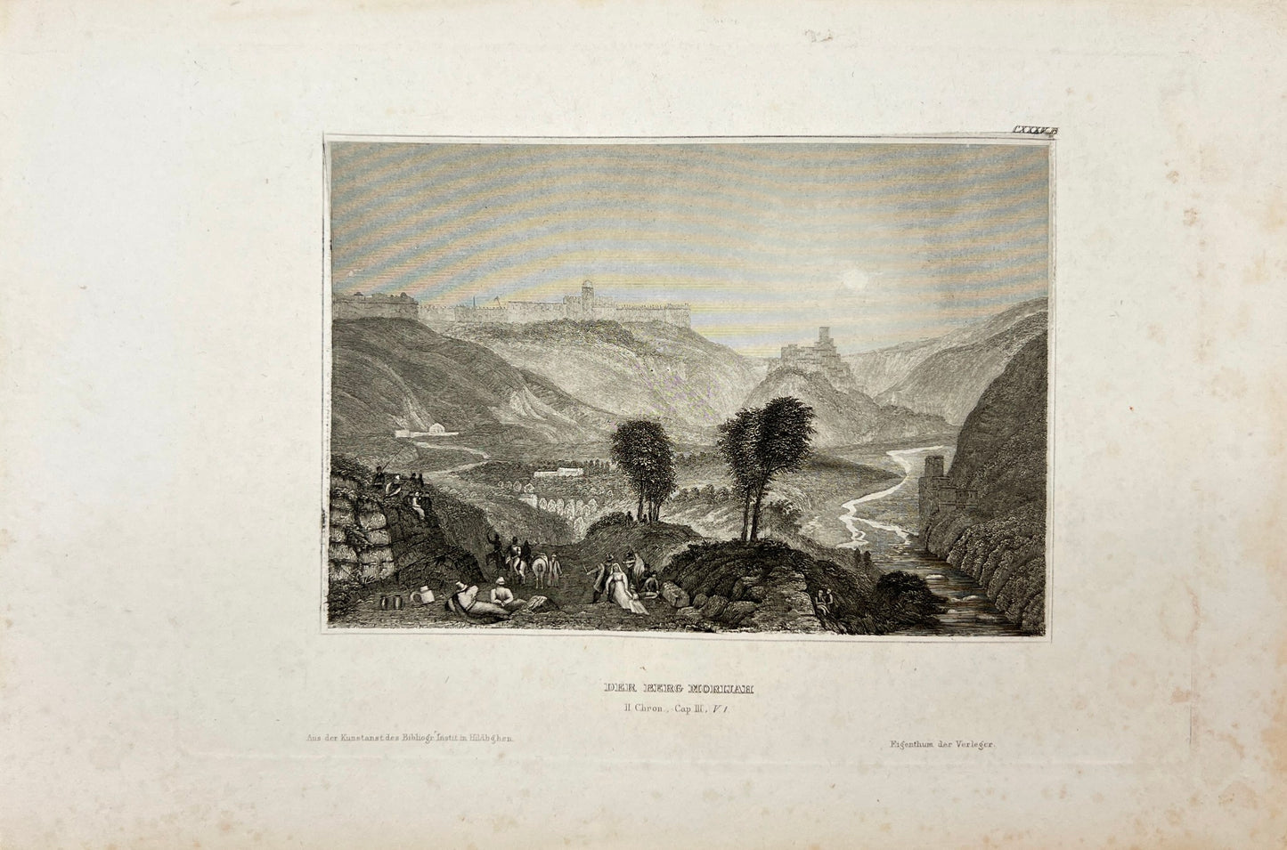 Original Antique Engraving - Karl Reiss - View of Mount Moriah - E5