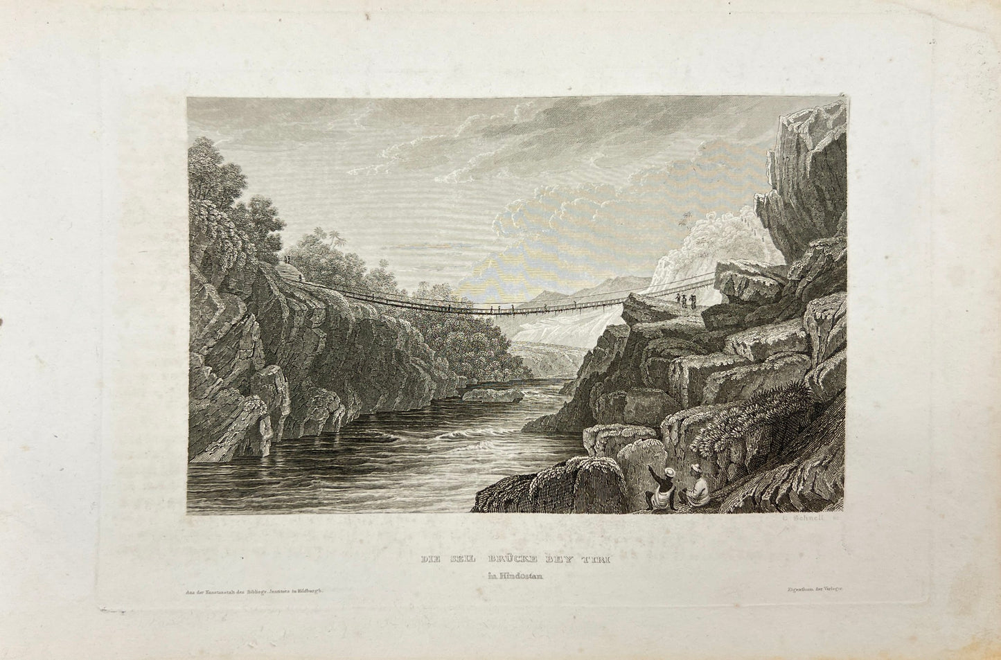 Antique Engraving - Karl Reiss - The Sell Bridge Bey Tiri in Hindostan - E5