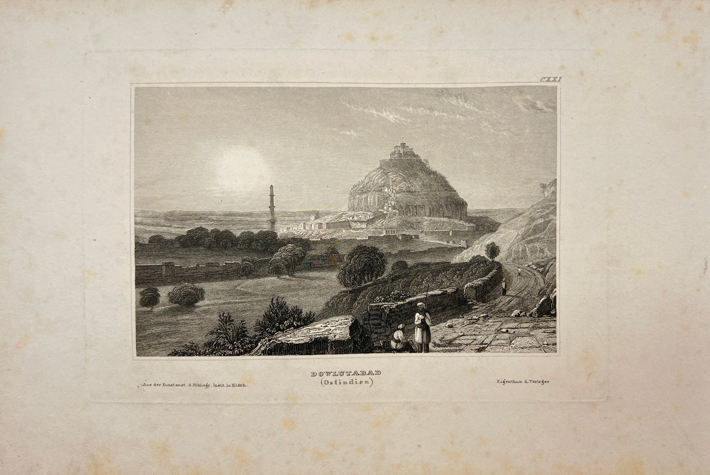Original Antique Engraving - Karl Reiss - View of Dowlutabad in East India - E5
