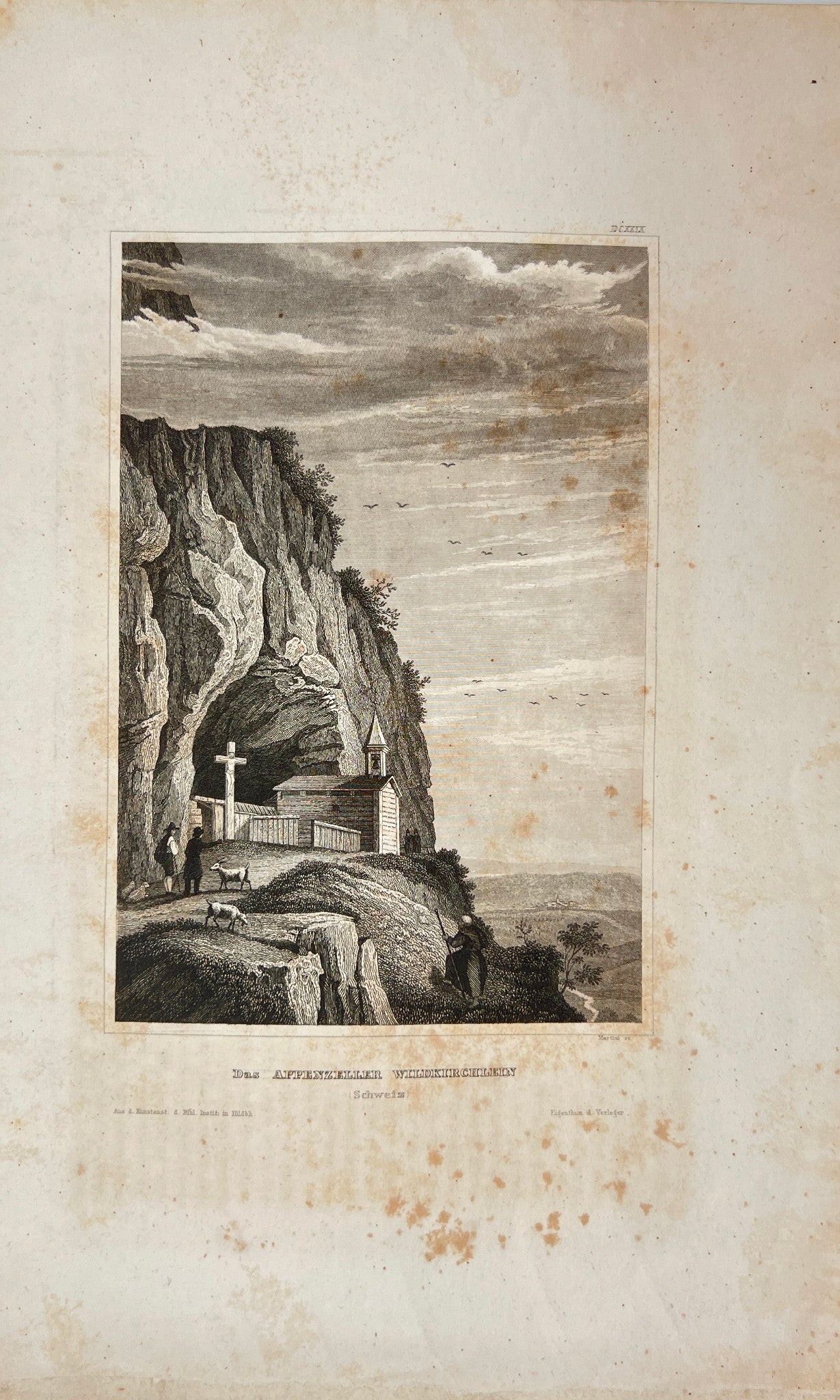 Antique Engraving - Karl Reiss - The Appenzell Wild Church - Switzerland - E5