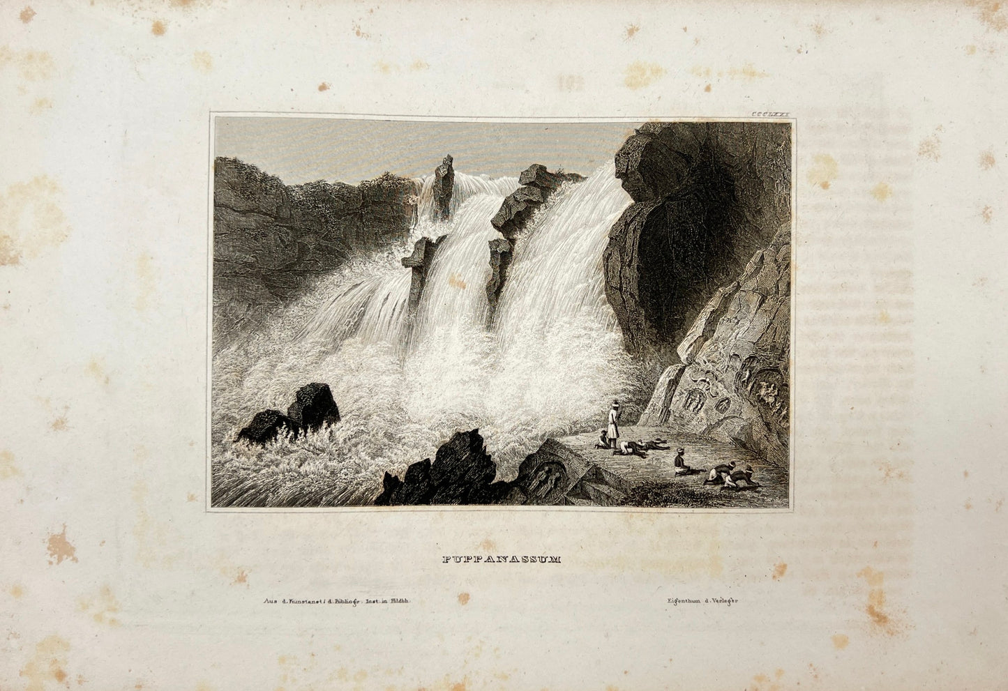 Original Antique Engraving - Karl Reiss - Waterfall at Puppanassum - E5