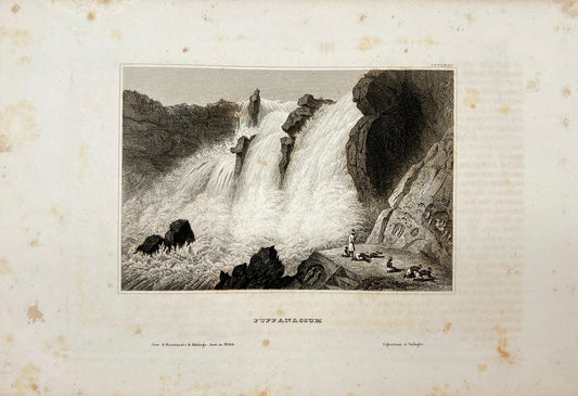 Original Antique Engraving - Karl Reiss - Waterfall at Puppanassum - E5