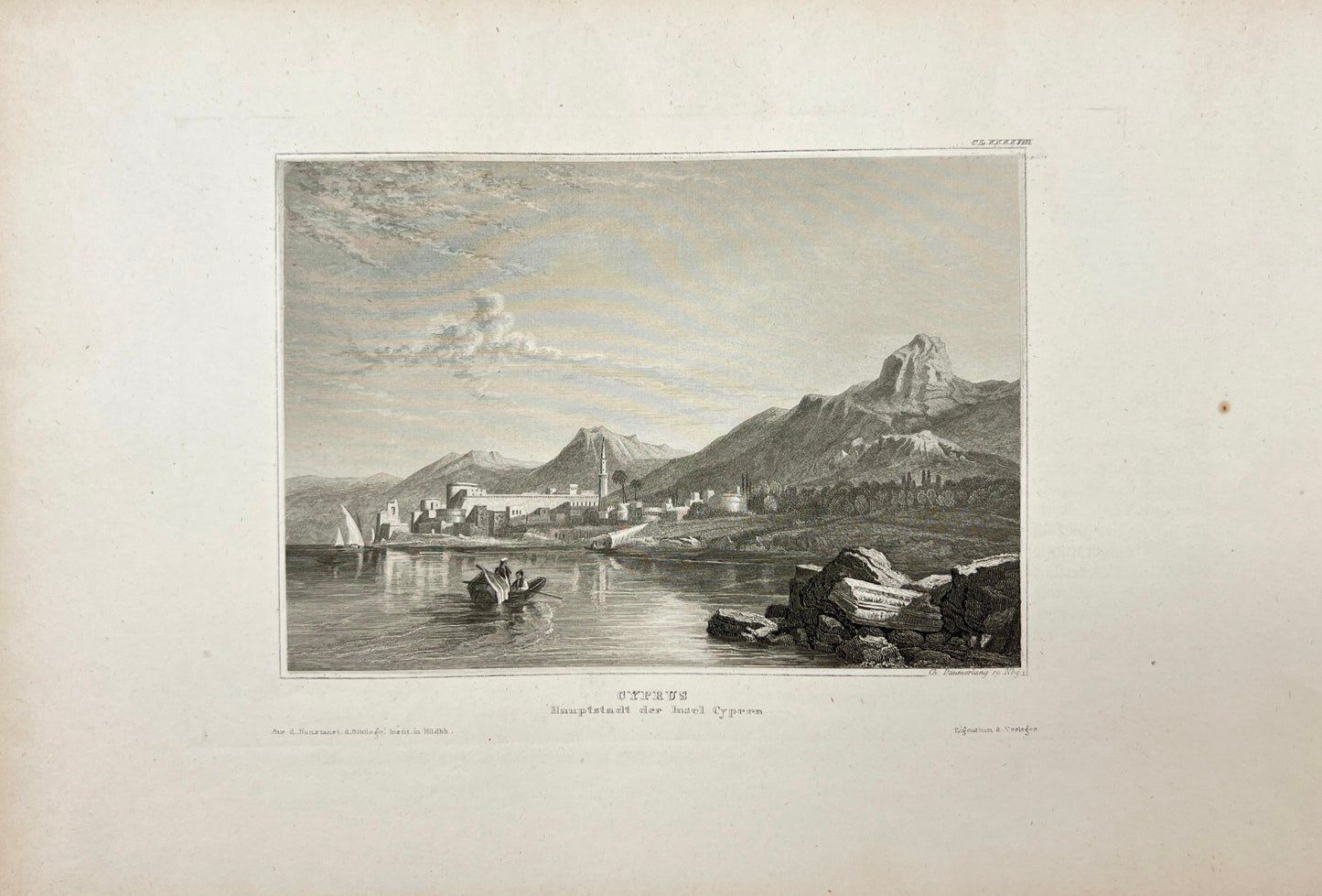 Antique Print - Karl Reiss - View of the Capital of the Island of Cyprus - E5