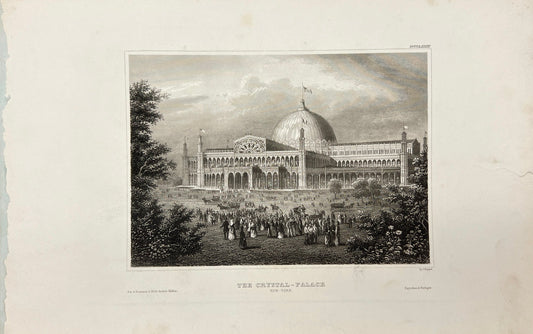 Original Antique Engraving - Karl Reiss - The Crystal Palace - New York - E5